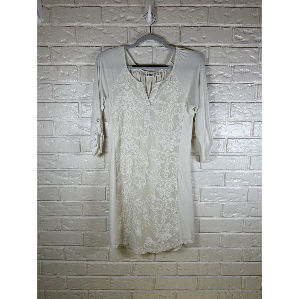 Cato Small Ivory Embroidered Cottagecore Boho Shift Dress Romantic Prairie